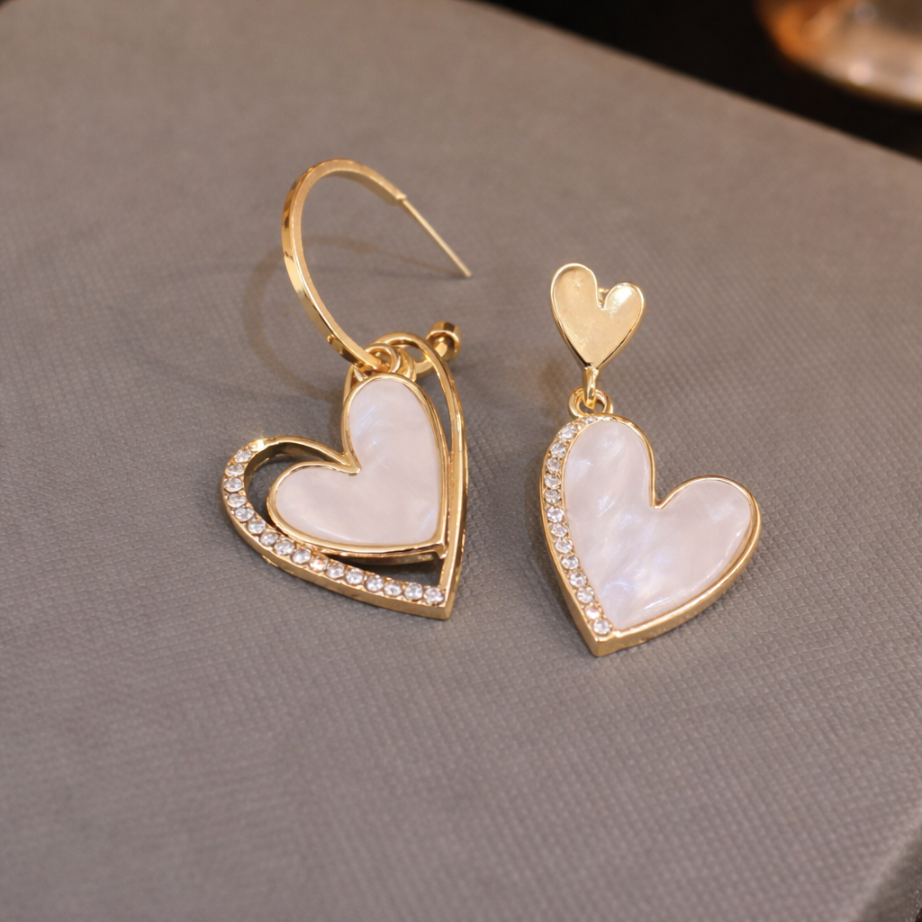 Elegant Double Heart Drop Earrings – Romantic Crystal Jewelry for Women