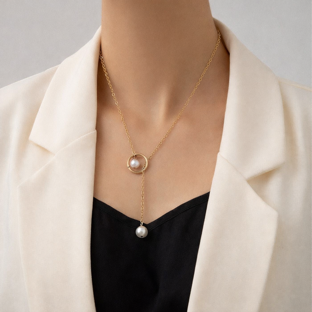 Elegant Twin Pearl Pendant Necklace with Chain – Classic Jewelry for Women