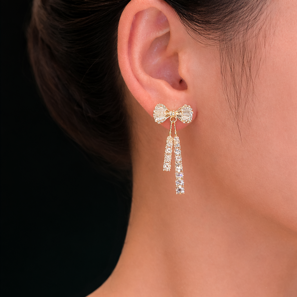 Elegant Bow Shape Earrings – Cute Crystal Fashion Jewelry for Women