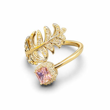 Elegant Leaf & Cushion Adjustable Ring – Stylish Crystal Fashion Ring for Women