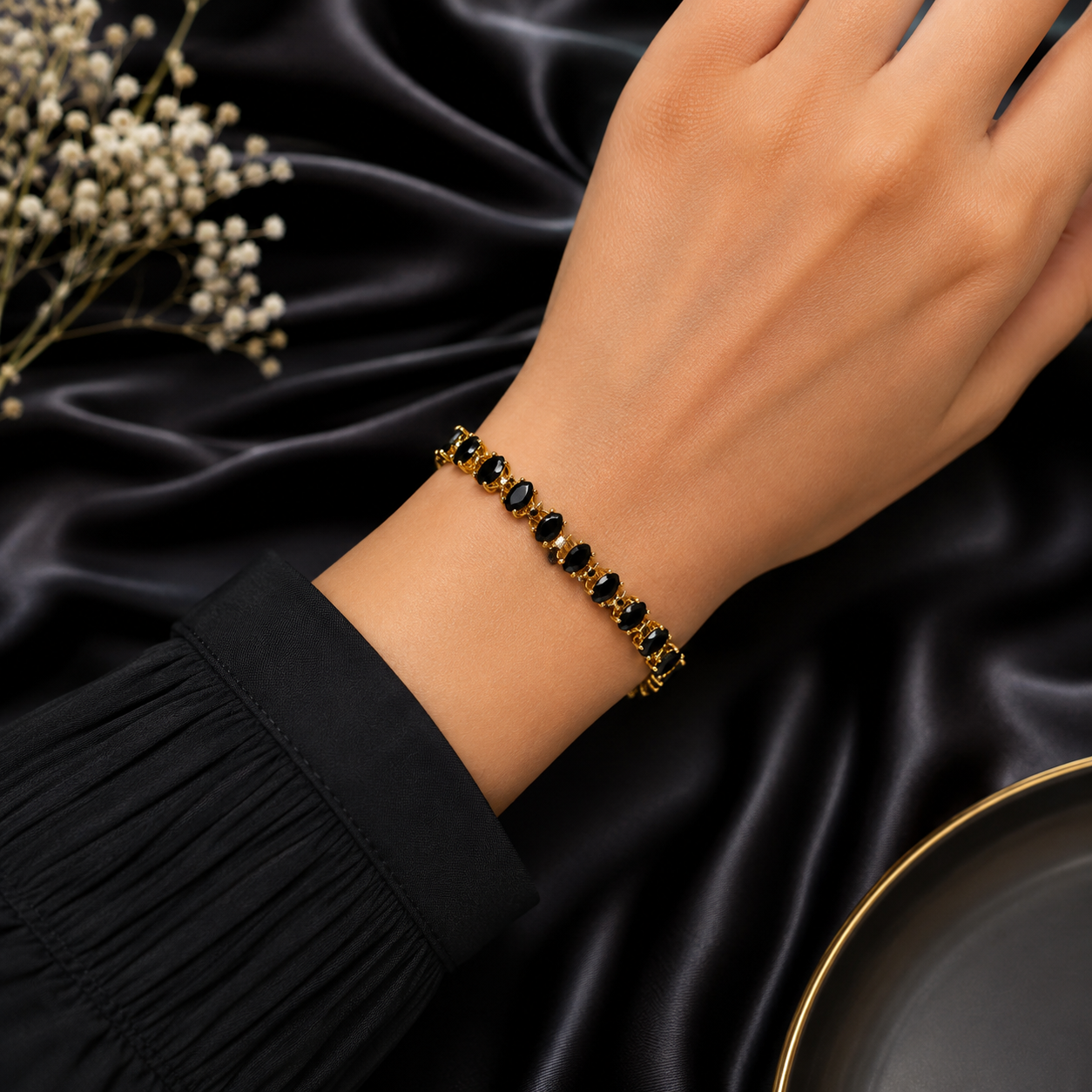 Beautiful Adjustable Black Gold Bracelet on wrist