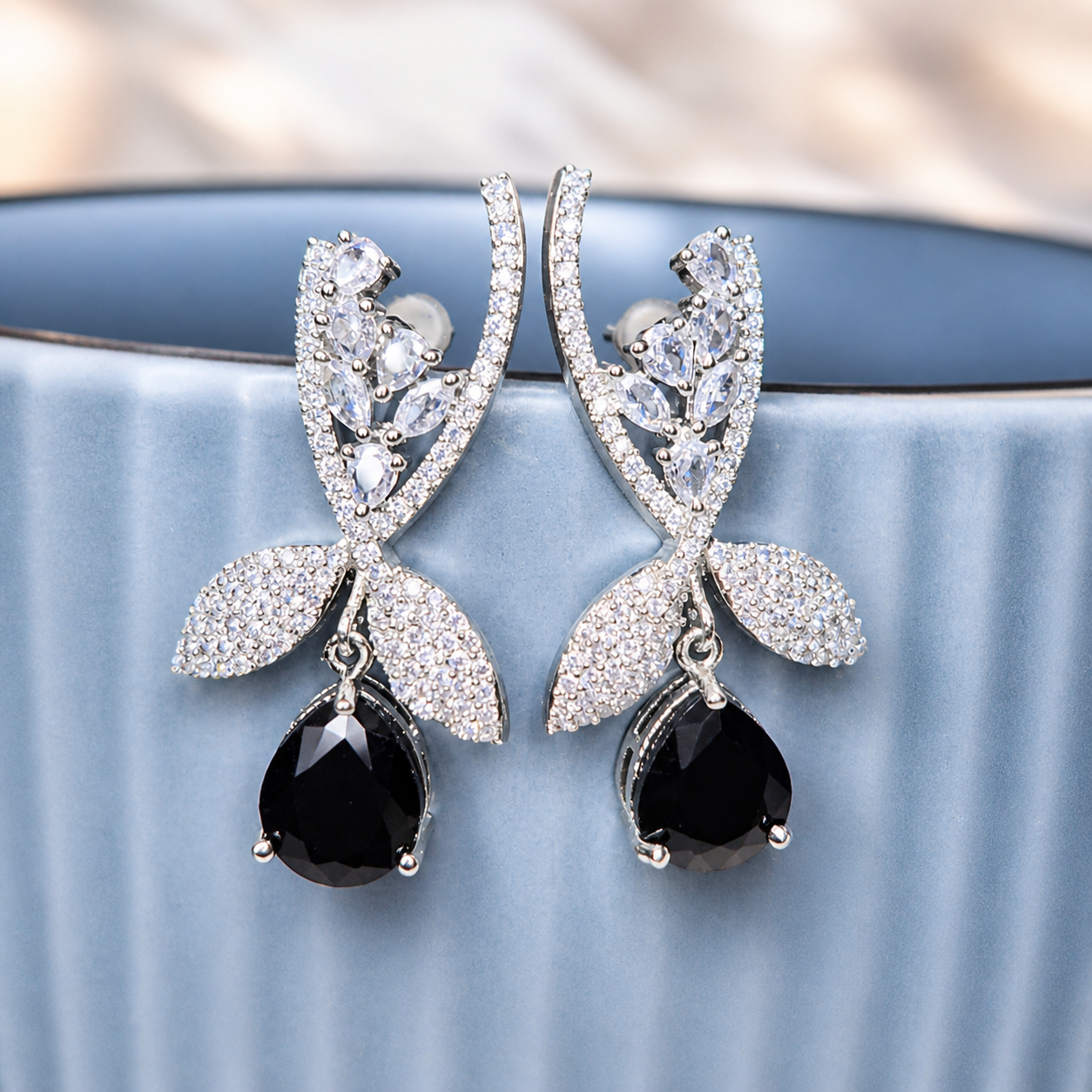 Zircon White, Black &amp; Pink Earrings – Elegant Dual Tone Stylish Jewellery for Women
