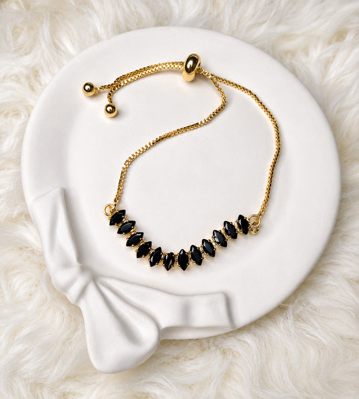 Beautiful Adjustable Black Gold Bracelet close up
