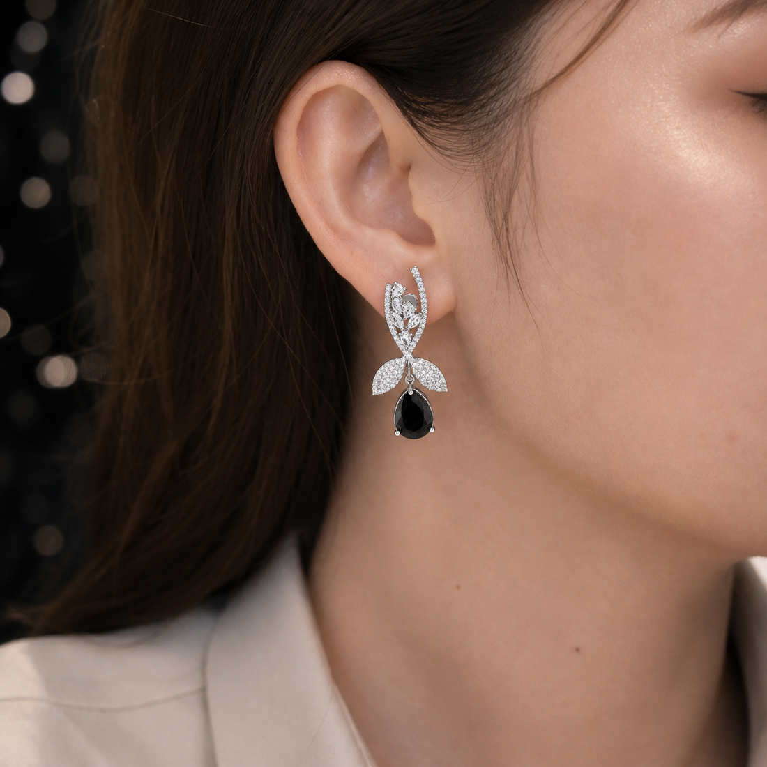 Zircon White, Black &amp; Pink Earrings – Elegant Dual Tone Stylish Jewellery for Women