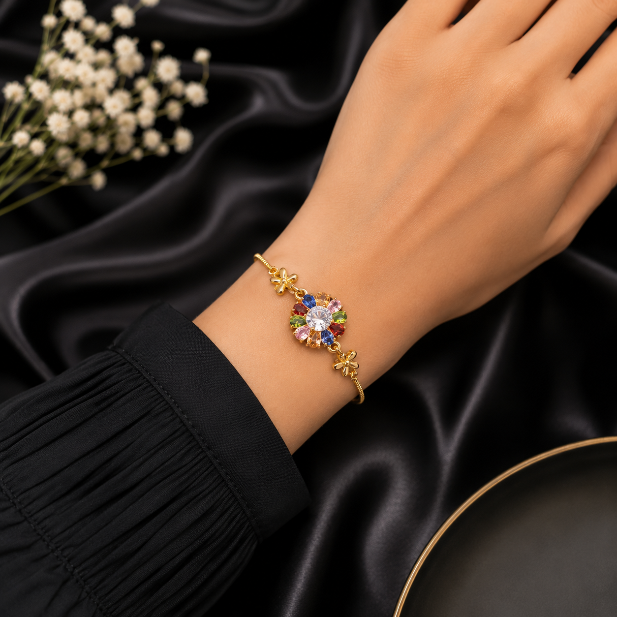 Adjustable Multicolor Flower Bracelet elegant display