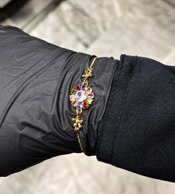 Adjustable Multicolor Flower Bracelet on wrist