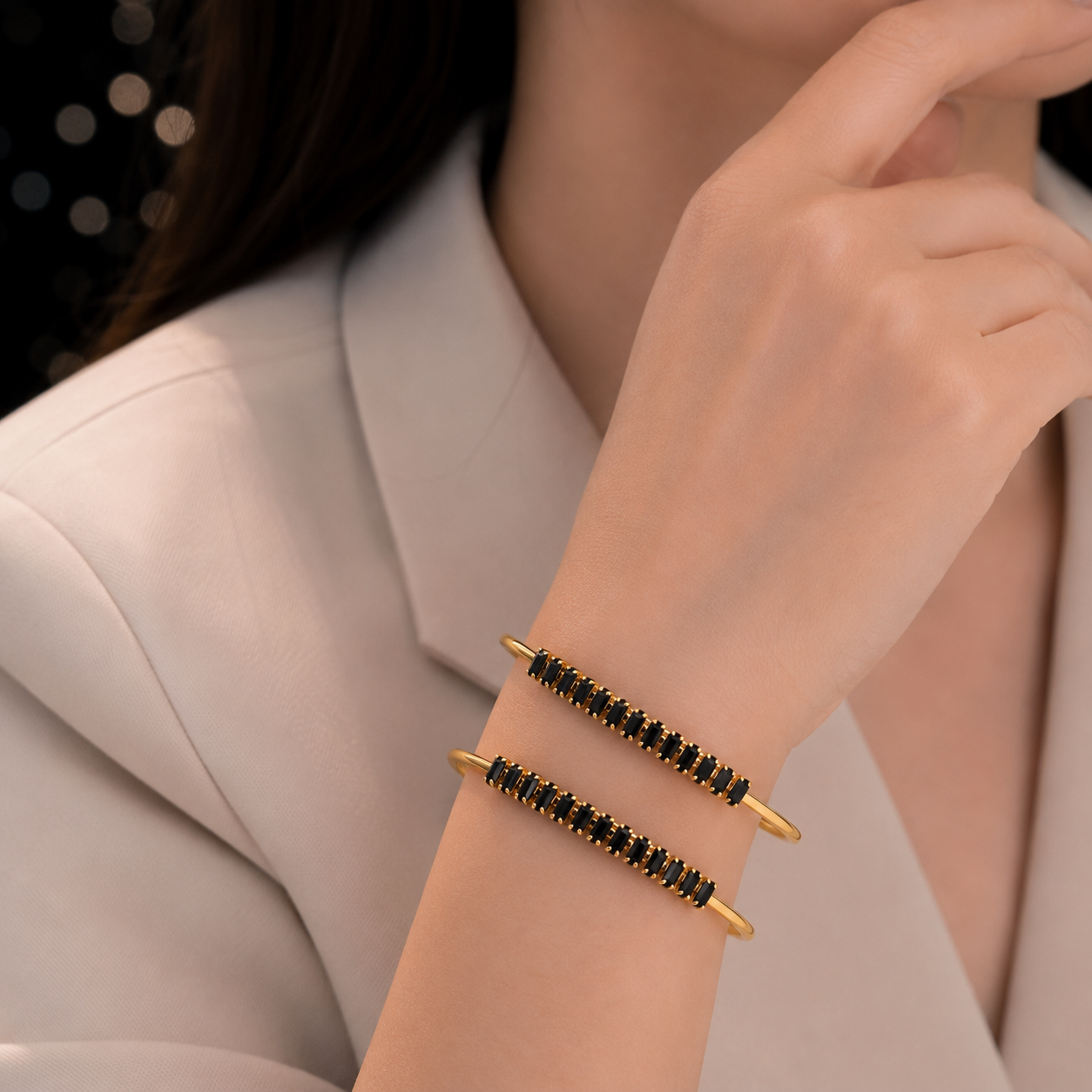 Stylish Adjustable Black Bangles – Elegant Modern Jewelry for Women
