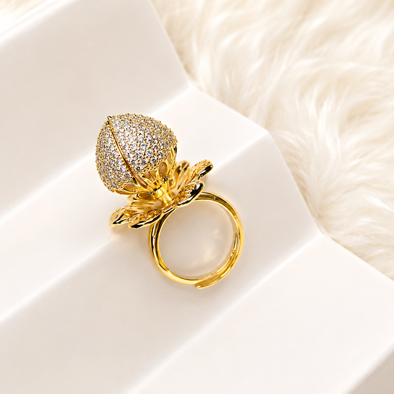 Flower Openable Ring – Elegant Adjustable Stylish Jewelry for Women