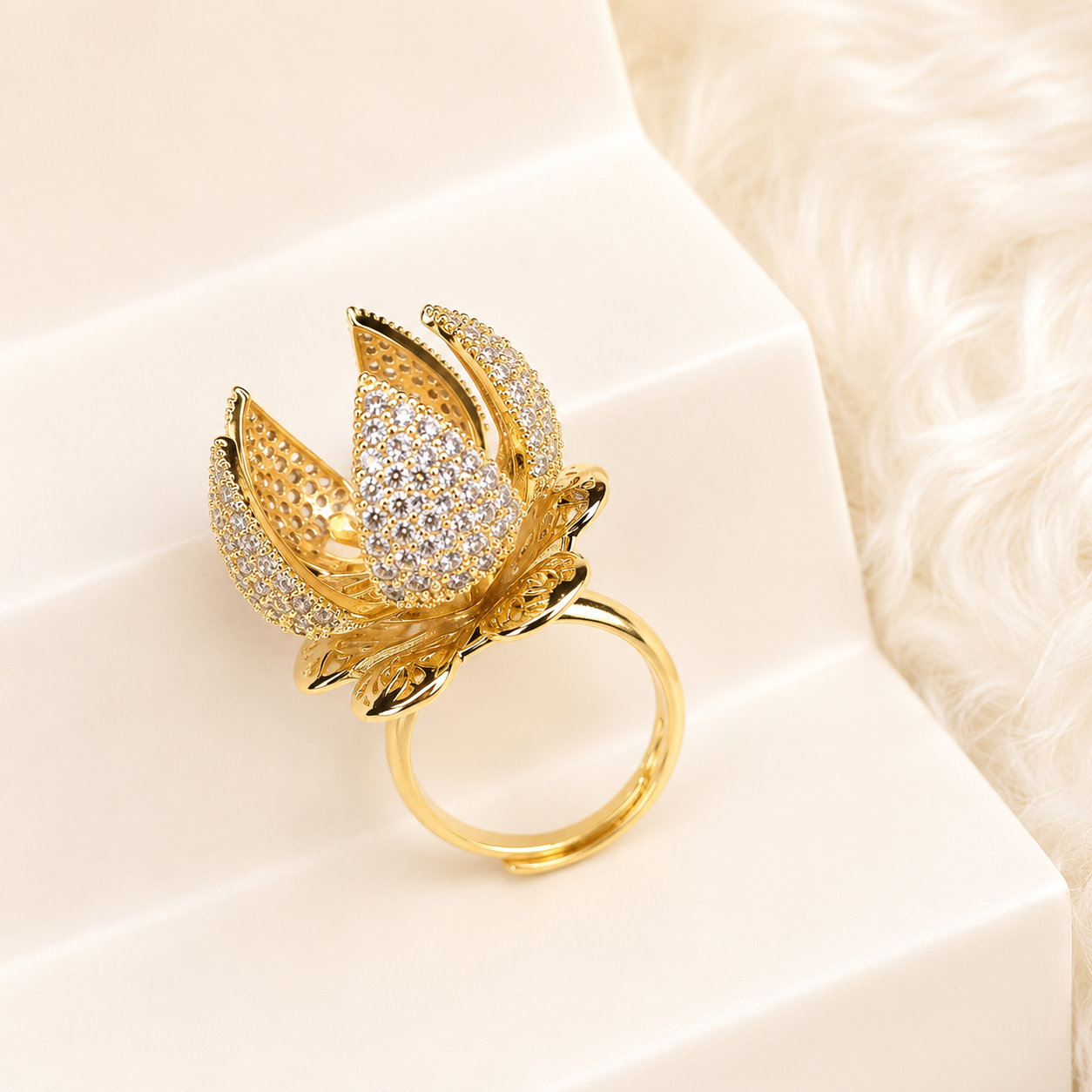 Flower Openable Ring – Elegant Adjustable Stylish Jewelry for Women