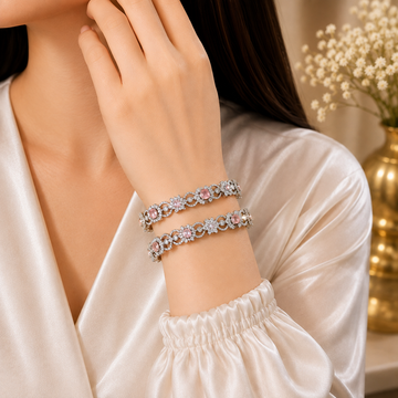 Elegant Diamond Cut Pink Rose Stone Bangles Size 2.8 close up detail