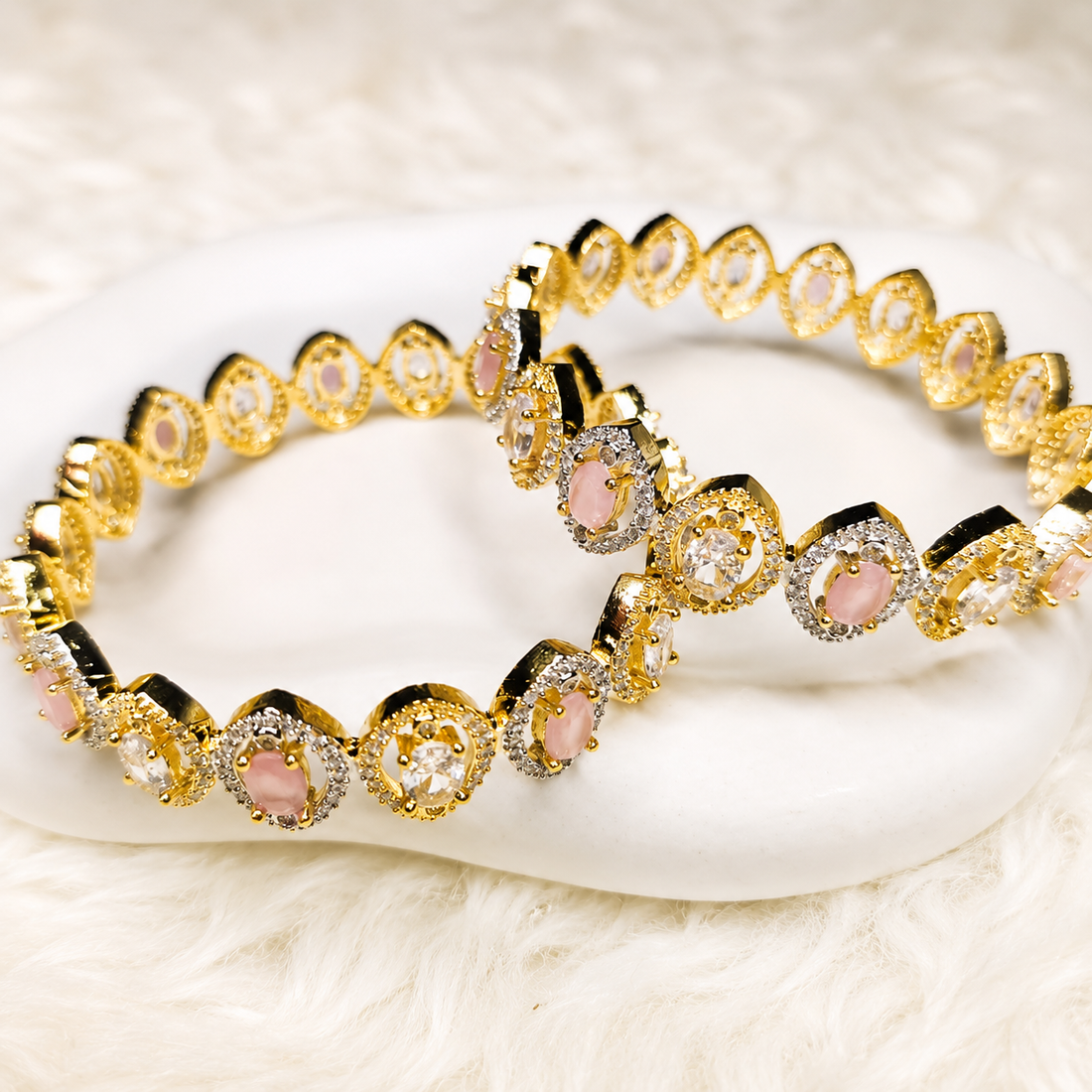 White & Pink Diamond Cut Bangles – Elegant Premium Stylish Jewelry for Women