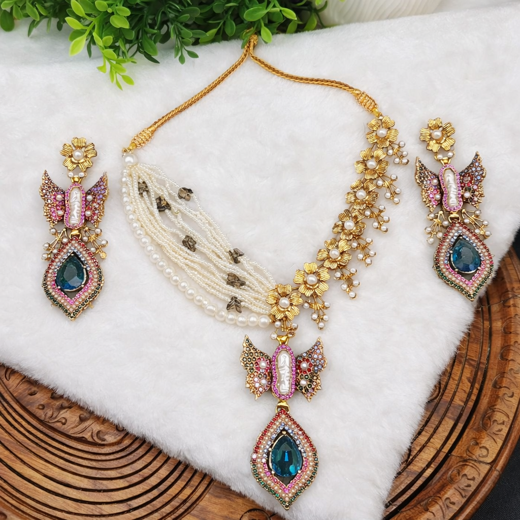 Turkish Necklace Set with Matching Earrings – Elegant Jewellery for Weddings & Parties