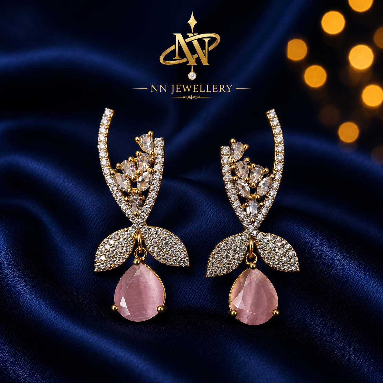 Zircon White, Black &amp; Pink Earrings – Elegant Dual Tone Stylish Jewellery for Women