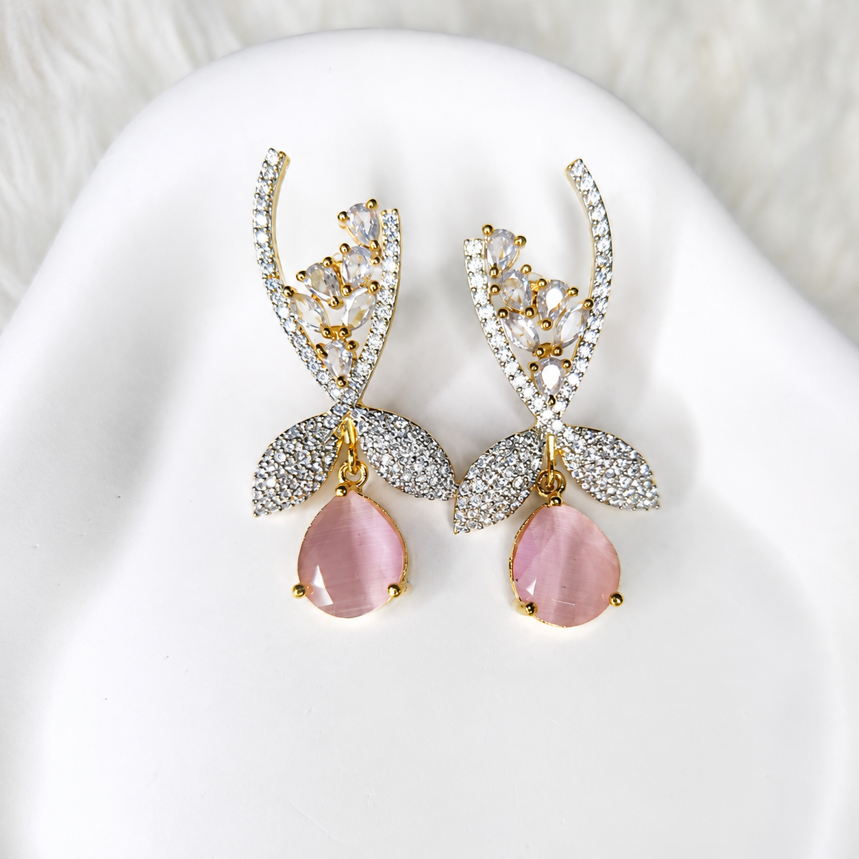 Zircon White, Black &amp; Pink Earrings – Elegant Dual Tone Stylish Jewellery for Women