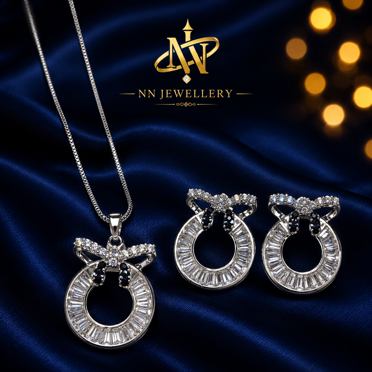 Zircon White Locket Set with Earrings – Elegant Sparkling Jewelry Set for Women