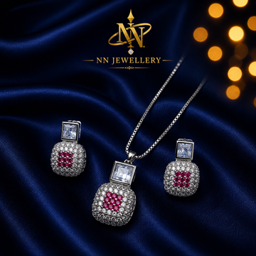 Zircon Locket with Earrings in White & Pink Color – Elegant Jewelry Set for Women