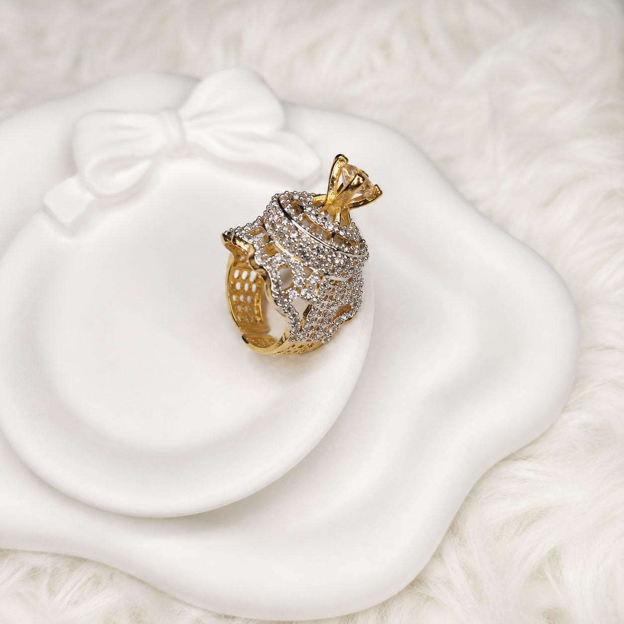 Stylish Turkish Ring with Center White Stone