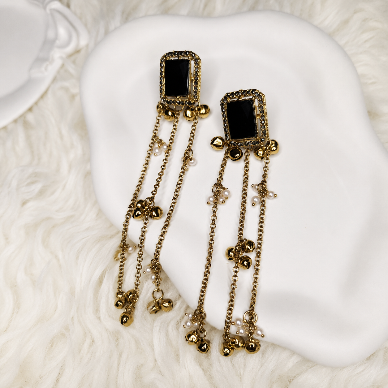 Kashmiri Earrings in White & Black Color – Elegant Traditional Jewelry for Women