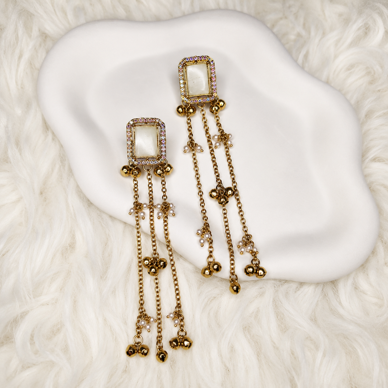 Kashmiri Earrings in White & Black Color – Elegant Traditional Jewelry for Women