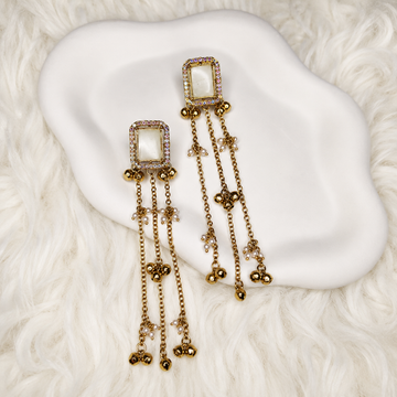 Kashmiri Earrings in White & Black Color – Elegant Traditional Jewelry for Women