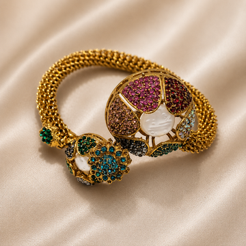 Turkish Adjustable Bracelet – Multi Stone Gold Mesh