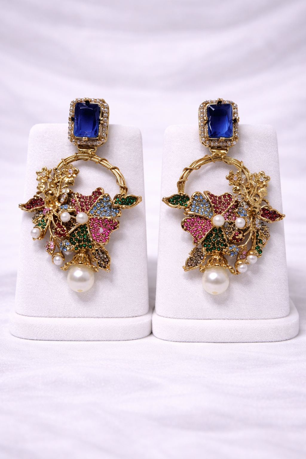 Turkish Earrings – Multi Stone with Blue Center Stone