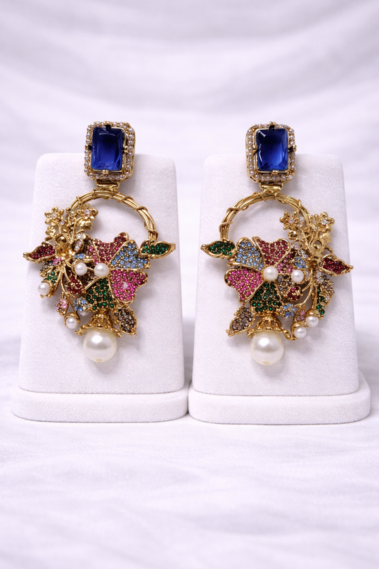 Turkish Earrings – Multi Stone with Blue Center Stone