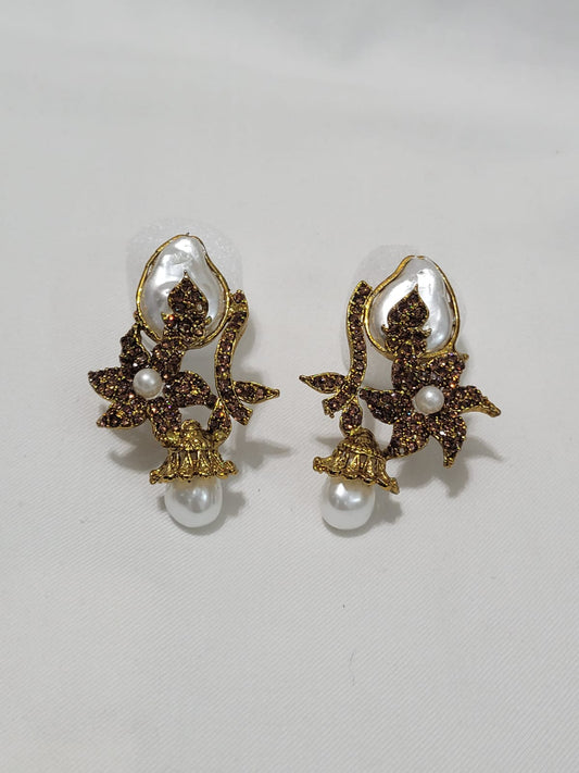 Beautiful Style Turkish Earrings – White & Brown Stone Work