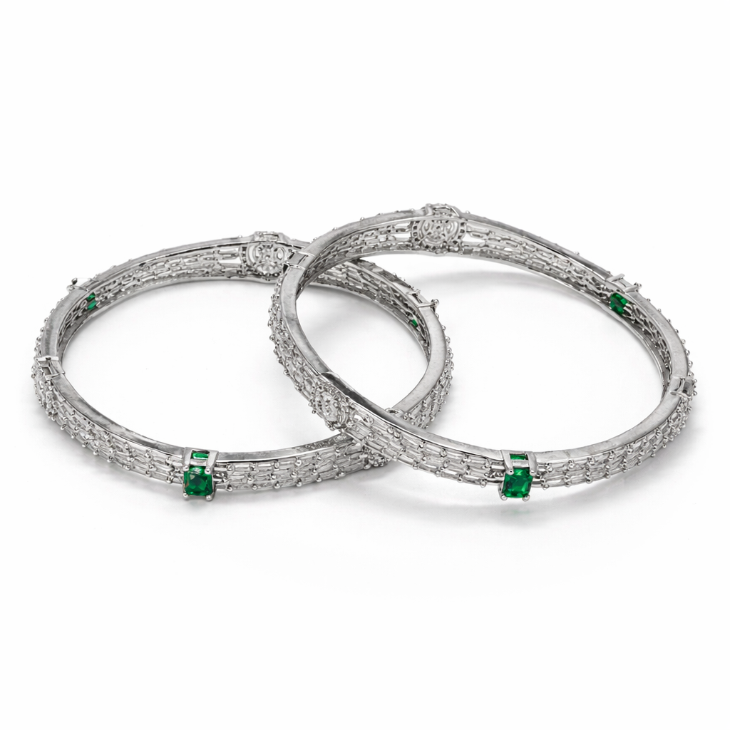 Attractive 1 Carat Bangles – Green & White Stones
