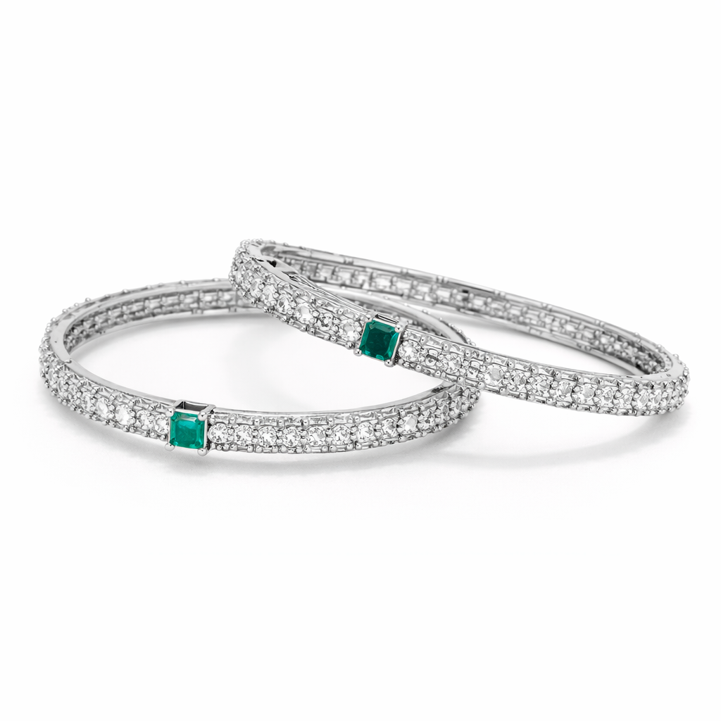 Attractive 1 Carat Bangles – Green & White Stones
