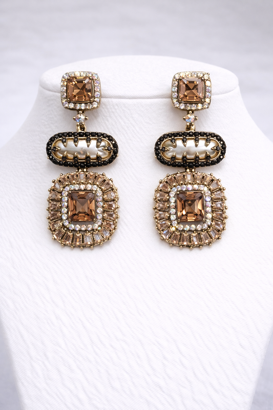 Beautiful Earrings – Brown & White Stone