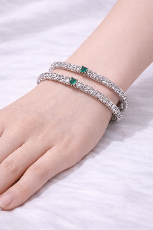 Attractive 1 Carat Bangles – Green & White Stones